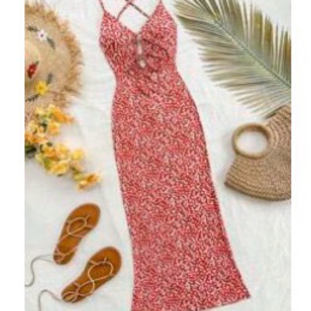SHEIN Red and White Maxi Dress